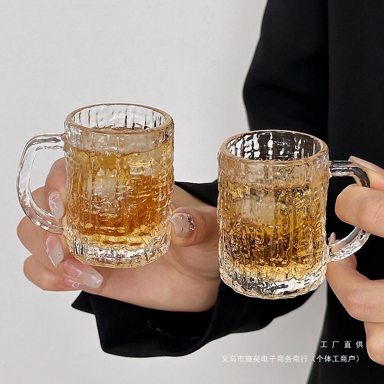 迷你ins创意家用带把手玻璃树纹一两杯白酒杯小酒杯一口杯茶杯瓶