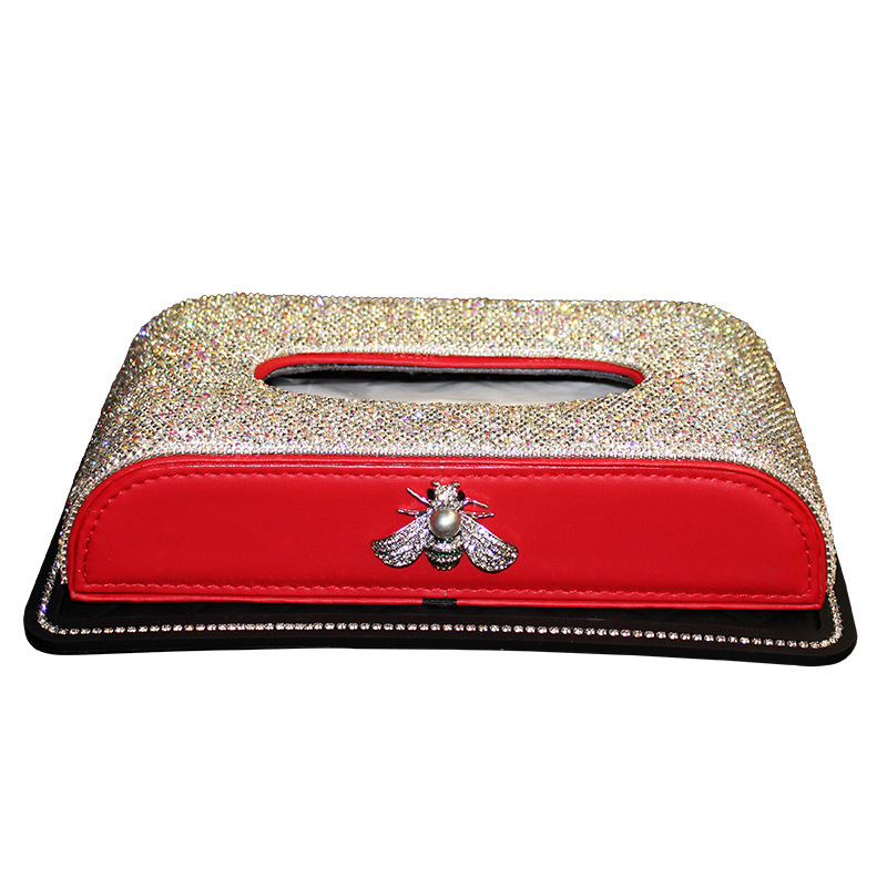 Car-mounted diamond bee cuero asiento caja de toallas para decoración interior de automóviles toallas para automóviles adornos de caja de servillas