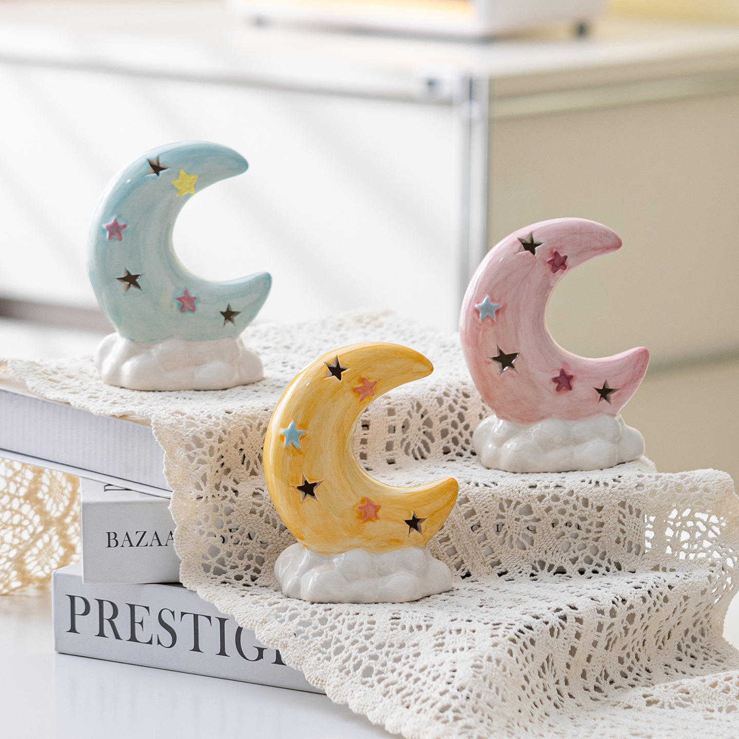 Atmospheric Ceramic Moon Night Light Birthday Gift Home Bedroom Bedside Table Decoration Sleep Light for Children