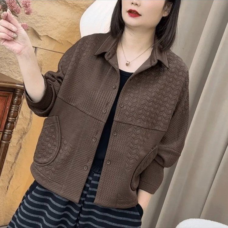 一件代发直播爆款浮雕立体蝙蝠袖外套2025秋季新款翻领妈妈装外套|undefined