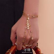 方糖新款天然淡水珍珠镶锆石手指链轻奢百搭简约欧美跨境时尚手饰