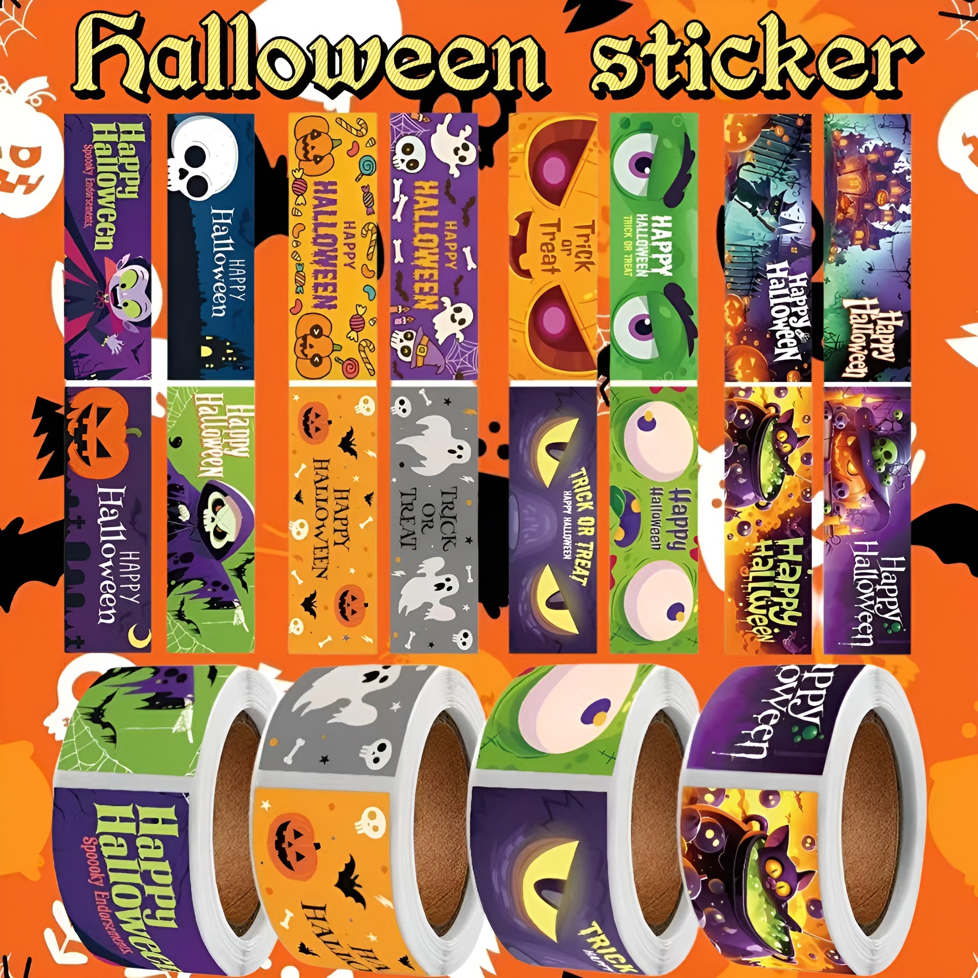 Cross-Border Halloween Creative Sticker Rolls, Children's Gift Party Decoration Sealing Stickers, Journal Tape, Wholesale Label Stickers