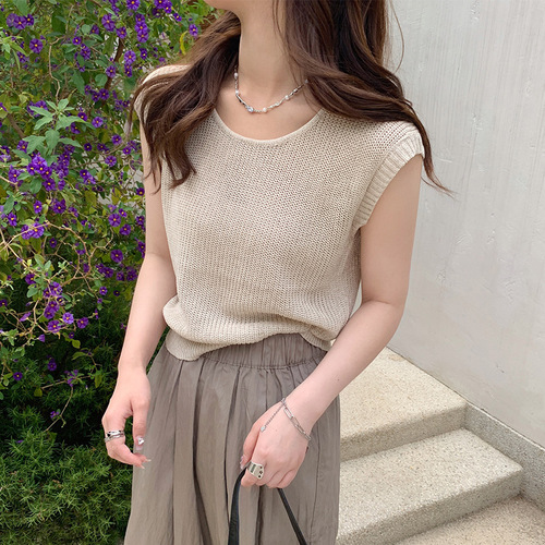 Knit Striped Tank Top for Women, Underwear for 2025 Summer, Loose Sleeveless T-shirt, Wearable Small Sleeve Top