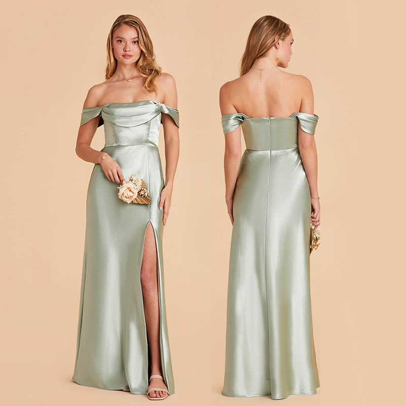 El nuevo vestido de dama de honor simple, el vestido de diseño colgante, generalmente puede usar un vestido de grupo hermano delgado verde de nicho, verano