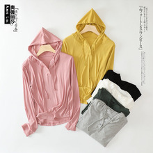 2024秋季新款长袖t恤女螺纹棉宽松纽扣连帽上衣打底衫套头空调衫