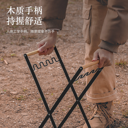 Outdoor portable wooden handle folding garbage rack garbage bag holder home kitchen picnic barbecue plastic bag holder