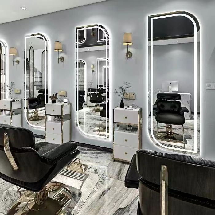 Tocador de Peluquería con Espejo Monofacial de Metal con Luz LED para Barbería image 29
