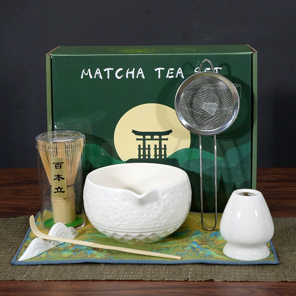 White matcha, tea cup, set, 7 pieces