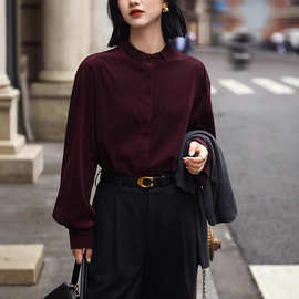 2025年春季新品盘扣复古新中式灯芯绒长袖衬衫上衣女