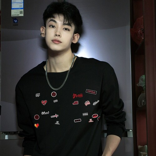 National fashion brand American retro printed round-collar sweater for men and women spring and autumn couples loose large size handsome all-match top