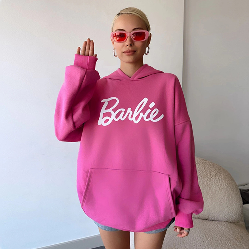 2026 Cross-Border New European and American Fashion Casual Pink Barbie Letter Print Hoodie for Men and Women 2026 Cross-Border New European and American Fashion Casual Pink Barbie Letter Print Hoodie for Men and Women