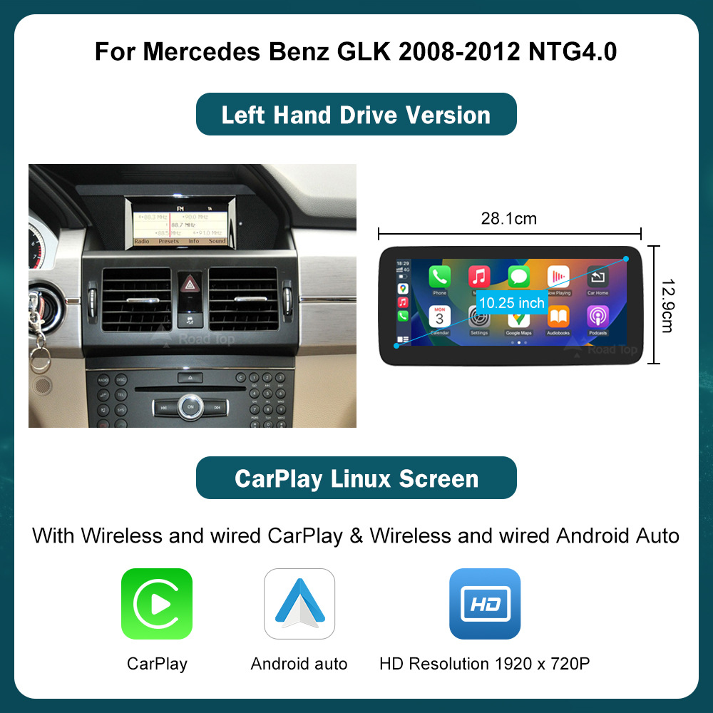 RoadTop Wireless CarPlay Screen For Mercedes-Benz GLK 2008-2012 NTG4.0 Display