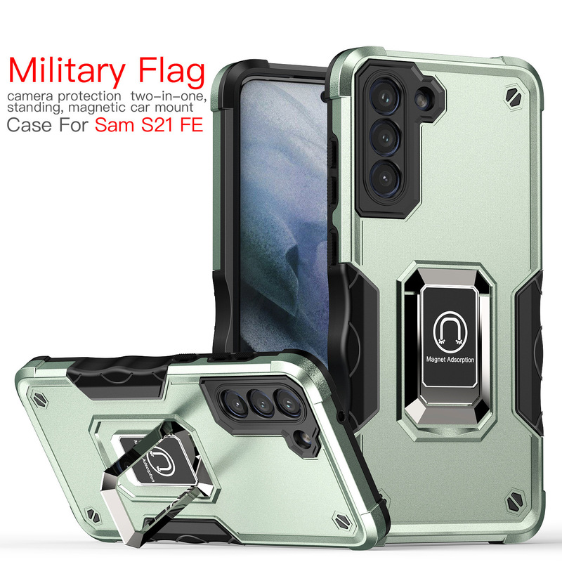 Suitable for Samsung Galaxy S21 Fe Mobile Phone Case Anti-Fall Military Flag Ring Car Magnetic Mobile Phone Protective Cover Suitable for Samsung Galaxy S21 Fe Mobile Phone Case Anti-Fall Military Flag Ring Car Magnetic Mobile Phone Protective Cover