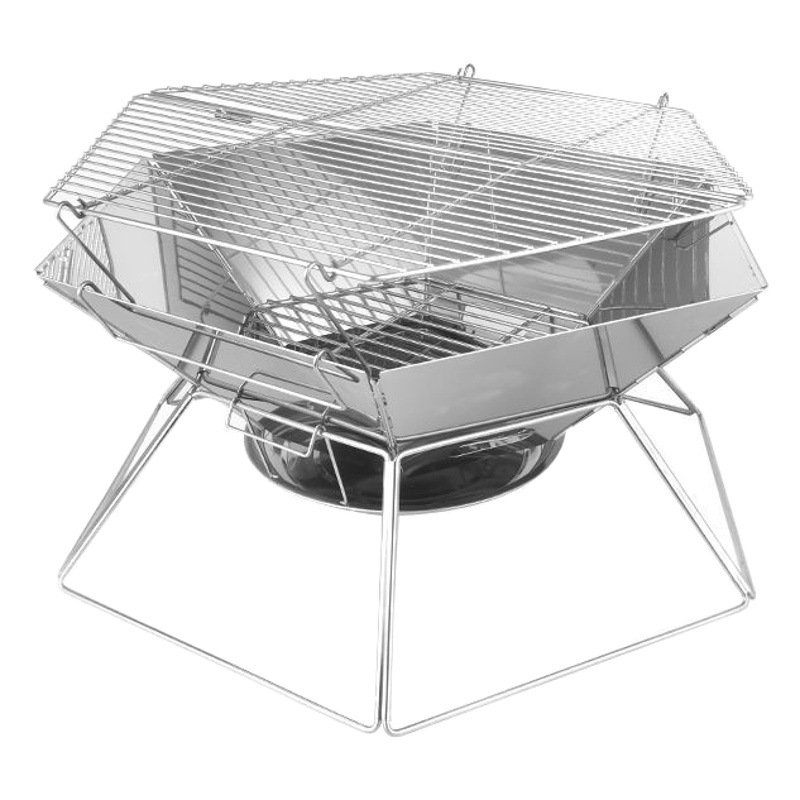 Outdoor Camping Campfire Fire Table Stainless Steel Firewood Barbecue Rack Hexagonal Wood Carbon Heating Firewood Stove