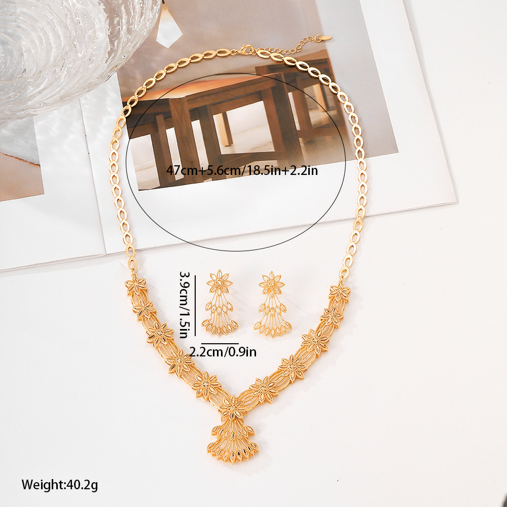 Opciones transfronterizas europeas y estadounidenses de pendientes collares joyas set joyas de mujer joyas de orejas dos piezas set hermosa joyas de moda de Oriente Medio image 5