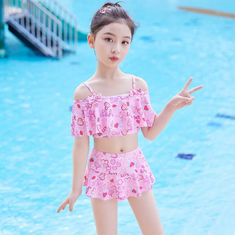 Детский купальник 2022, новый средний и большой детский разделенный солнцезащитный купальник для девочек, быстросохнущий купальник, красивый и стильный