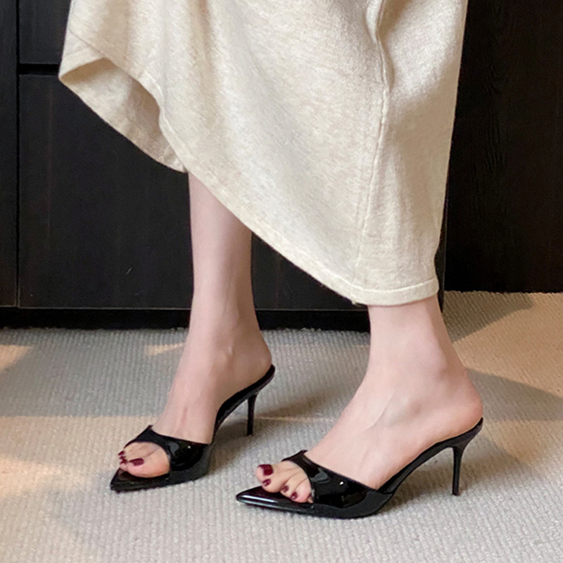 Sandals for Women 2025 Summer New Style Pointed Toe Open-Toe Black Sandals Versatile Elegant High Heels