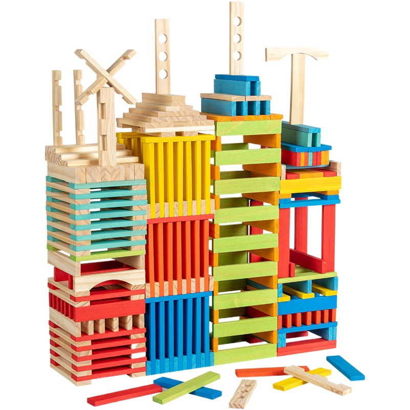 Bloques de construcción de madera Montessori, bloques de apilamiento versátiles, bloques de construcción de ensamblaje para educación temprana, juguetes educativos para jardín de infantes al por mayor