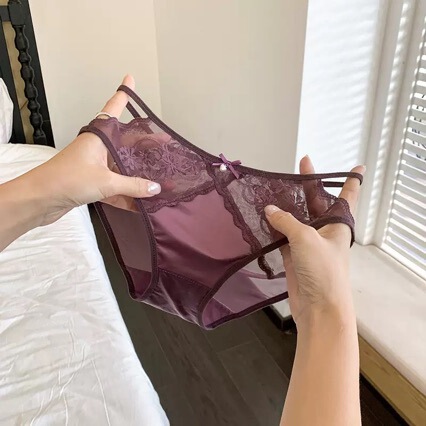 Special offer: Sexy French-style satin side-cutout lace panties for women with pure cotton crotch Special offer: Sexy French-style satin side-cutout lace panties for women with pure cotton crotch
