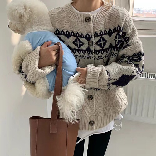 Handongdamen Korean style diamond-shaped single-breasted sweater for women's loose, lazy and slimming fashion net red knitted cardigan