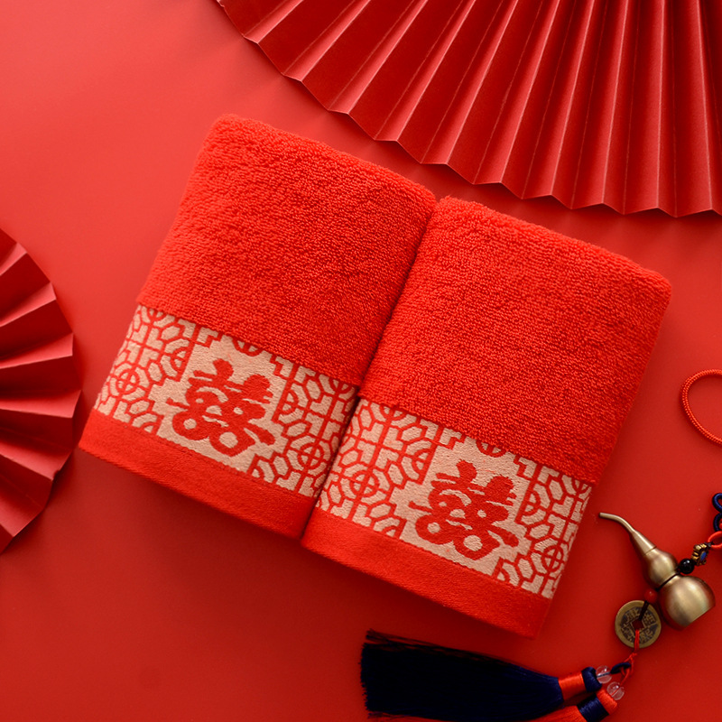 Red towel wedding gift cotton quality soft thick absorbent not easy to shed hair hand gift cotton wholesale