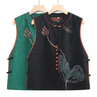 Guofeng Double-Sided Mom Retro Double-Wearing Chinese Vest Jacket New Jacquard Tang Coat Loose Top Vest Waistcoat
