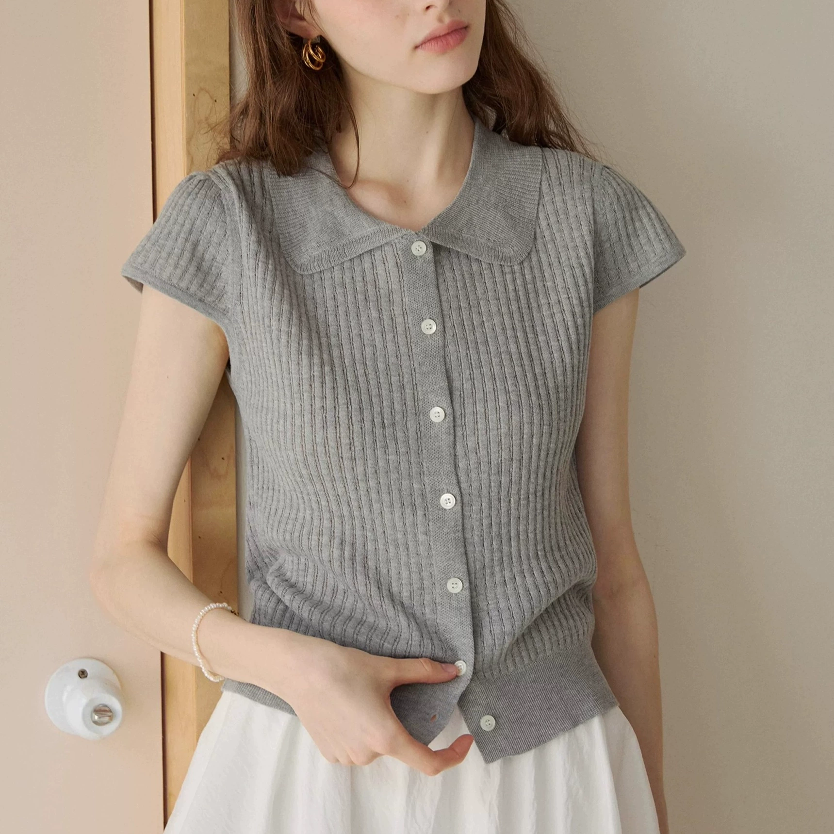 Doll, knitted thin retro short sweater, doll collar