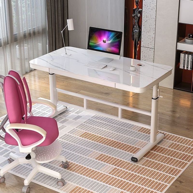 Computer desk with adjustable height for home use, bedroom gaming desk, e-sports desk, work desk, hand-cranked adjustable desk with drawers, writing desk