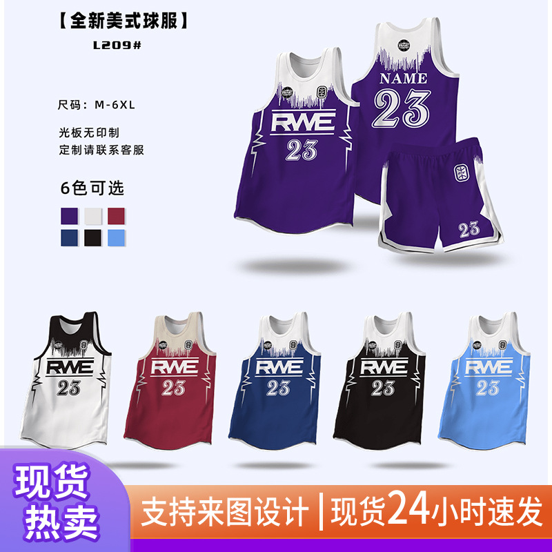 traje de baloncesto americano personalizado juego de entrenamiento masculino rápido secado transpirable camiseta de hombro estrecho impresión logotipo uniforme de equipo