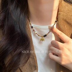 ファンタジーランド象ネックレスナチュラルラッドハイエンドデザイン高級ニッチ手作りセーター絶妙なビーズ鎖骨アクセサリー