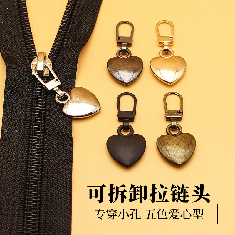 Съемная молния тянуть Замена язычок тянуть замок без инструментов куртка одежда Кулон Голова тянуть язычок любовь форма