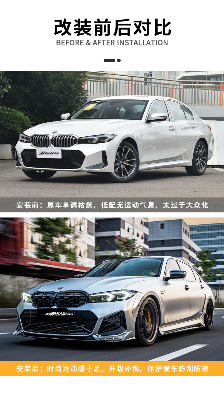 AKASAKA Body Kit for 2023 BMW 3 Series: Front Lip, Side Skirts, Rear Lip, Spoiler
