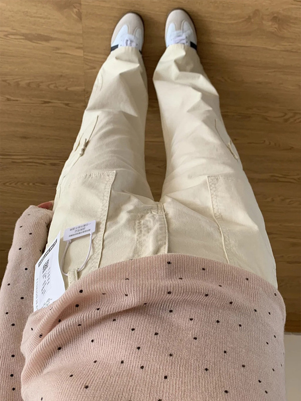 米杏色工装裤女夏季2025年新款小个子宽松显瘦窄版直筒垂感休闲裤|undefined
