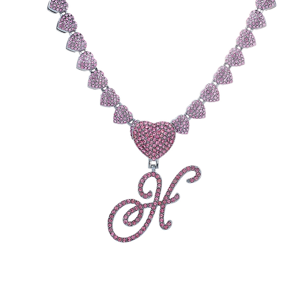 Xuandi 26 Heart Letter Cursive Full Diamond Pendant European and American Hip-Hop Cuban Chain Female Personalized Letter Pendant Wholesale