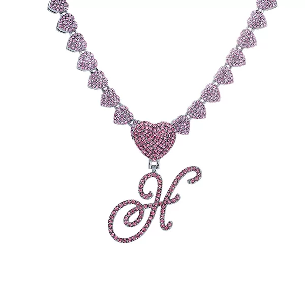 Xuandi 26 Heart Letter Cursive Full Diamond Pendant European and American Hip-Hop Cuban Chain Female Personalized Letter Pendant Wholesale