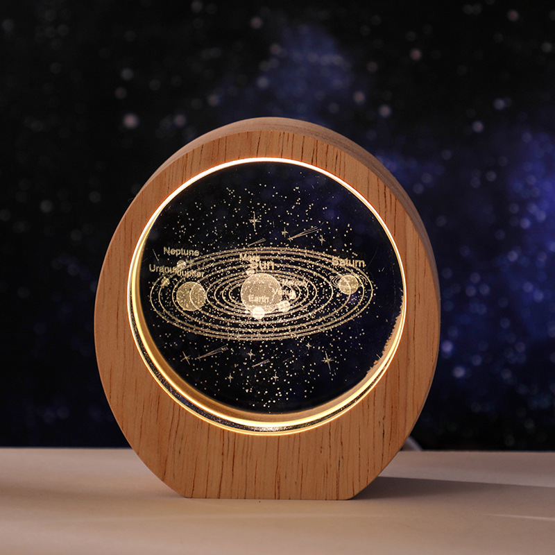 越境星小夜灯3d内彫刻発光水晶デスクトップ置物木製ベース誕生日プレゼント学生プレゼント|undefined