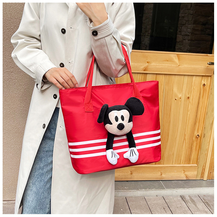 Large-capacity shopping and grocery bag, Korean-style chic casual versatile nylon contrasting color striped single-shoulder crossbody bucket bag undefined