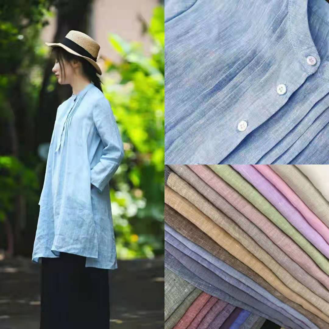 纯亚麻色织布砂洗面料色织布料连衣裙衬衫裤装服装面料时装布料