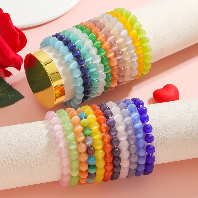 Bohemian Style 21 Color Cat's Eye Bracelet Fashion All-match Stacked Wear Fine Flash Beaded Natural Stone Jewelry