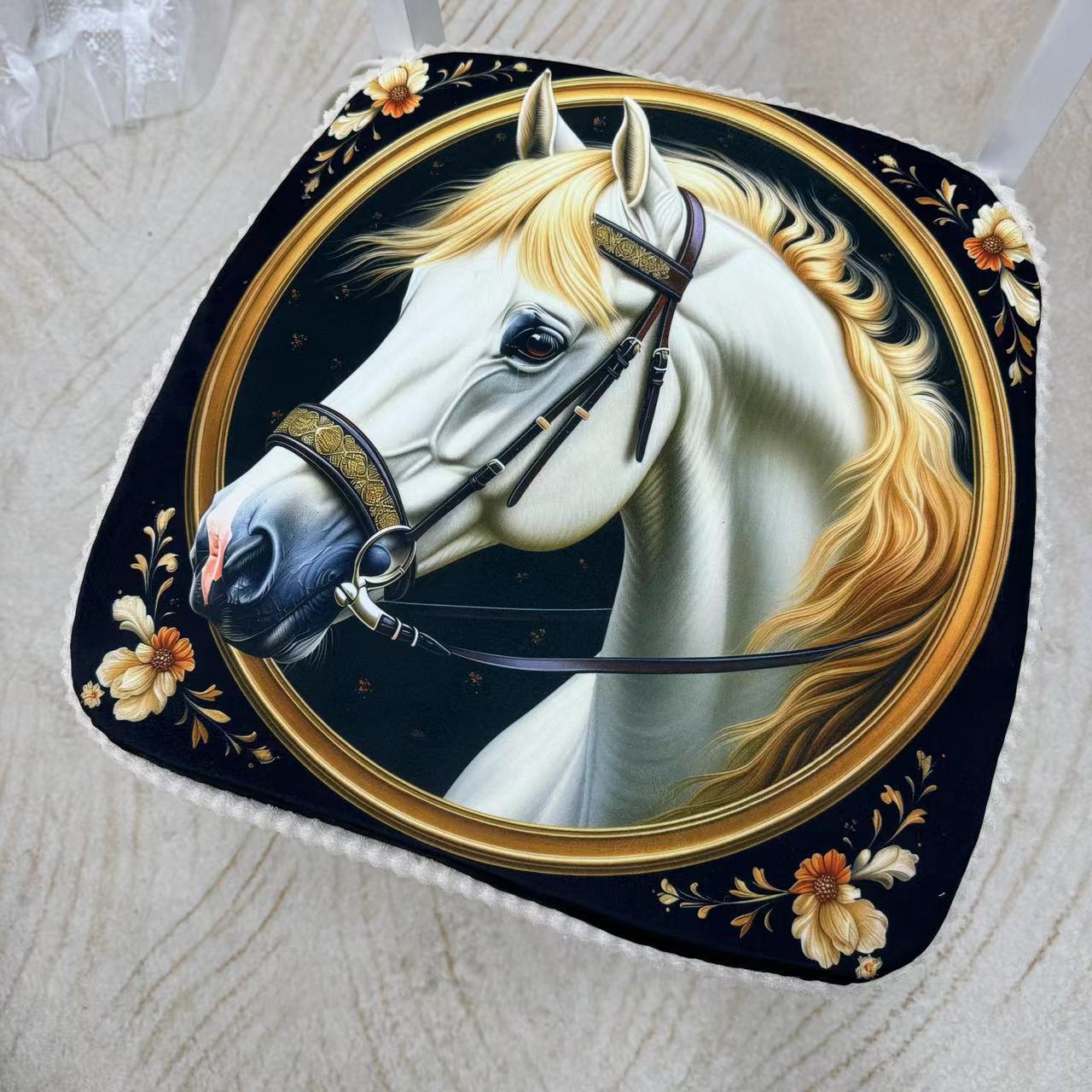 餐椅垫荷兰绒印花椅子垫凳子垫海棉慢回弹记忆棉客厅花坐垫骏马