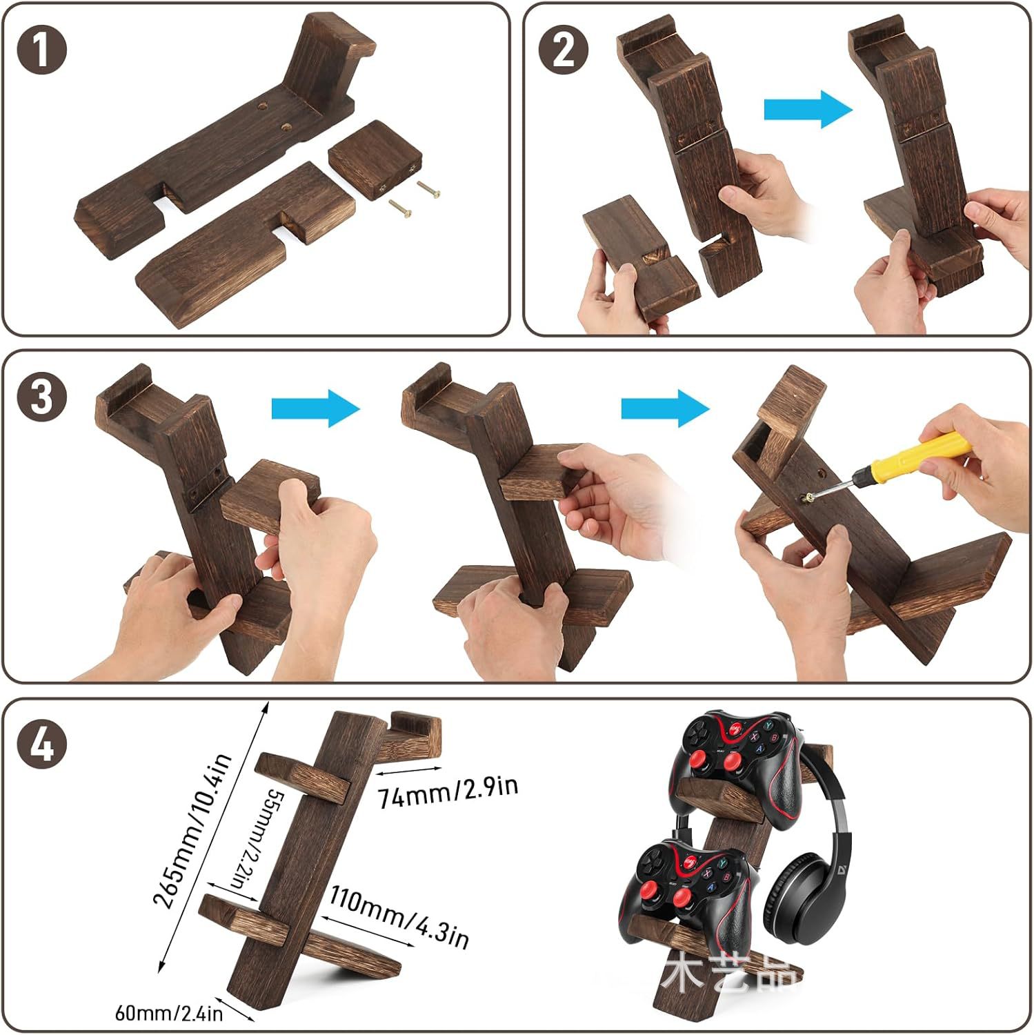 Soporte de controlador de juegos de madera Soporte de auriculares Controlador universal de 2 capas Soporte de almacenamiento de juegos Soporte de almacenamiento de auriculares
