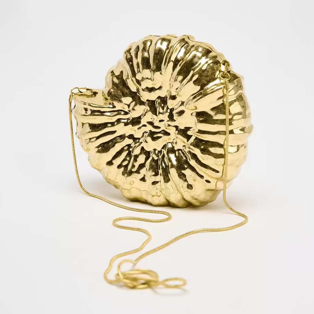 Elegante pochette da donna in metallo a forma di lumaca con tracolla a catena, chiusura magnetica e tasca interna per feste serali e uso quotidiano_voghion.com