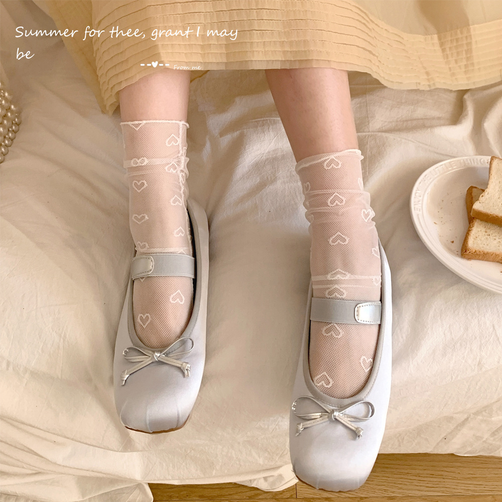 愛心蕾絲襪子女中筒襪ins潮夏季薄款透氣網紗堆堆襪jk風洛麗塔襪