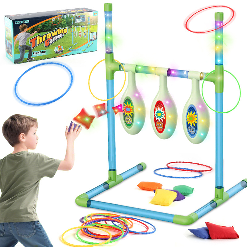 Juegos de lanzamiento de luces transfronterizas para niños 2 en 1 bolsa de arena lanza collar juguetes interactivos para padres e hijos en interiores y al aire libre