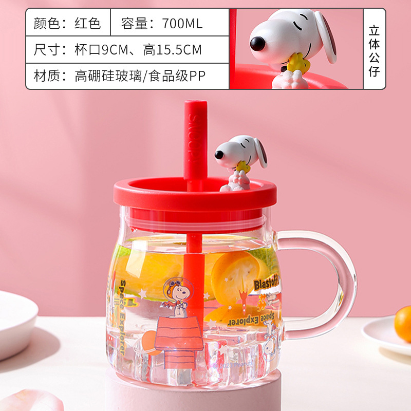 Bienes genuinos oficiales Snoopy Oficina de dibujos animados taza de paja Linda muñeca de cristal taza práctica