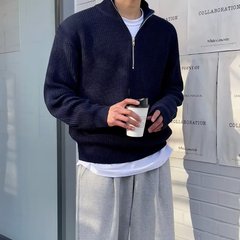 メンズ秋の半ファスナーのカーディガンのセーターの男性のファッションがかっこいいです。