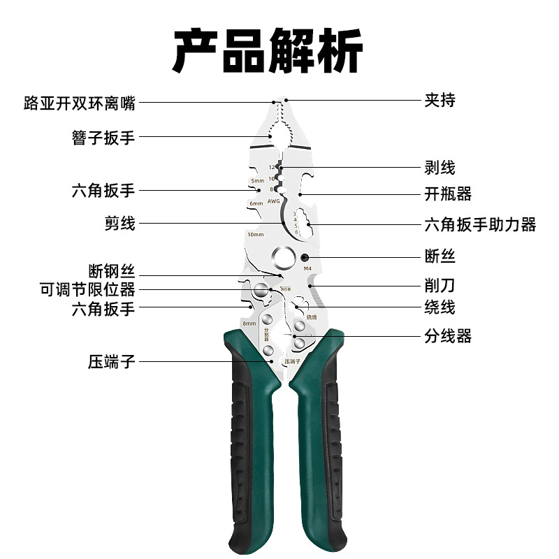 Alicates pelacables Luya multifuncionales Alicates para electricistas Alicates para cables Alicates para cables de corte de bucle abierto Luya Alicates para bobinado