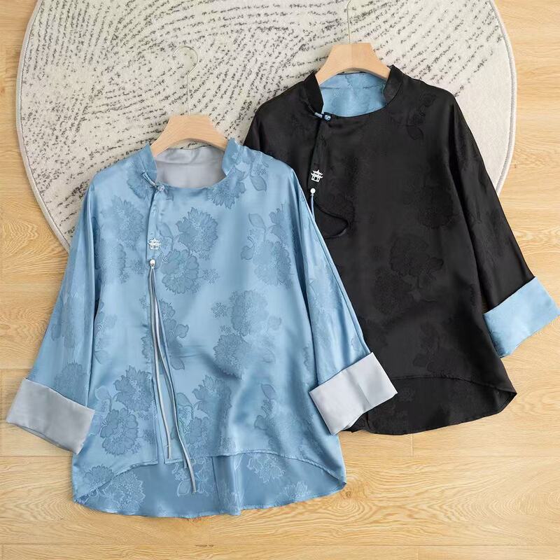 Nanyou Direct Supply 26 New Chinese Style Silk Jacquard Shirt for Women with Stand Collar and Button Closure, Long Sleeve Top, National Style Mulberry Silk Blouse Nanyou Direct Supply 26 New Chinese Style Silk Jacquard Shirt for Women with Stand Collar and Button Closure, Long Sleeve Top, National Style Mulberry Silk Blouse
