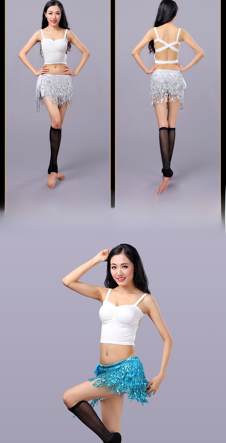 New belly dance sequined tassel waist chain lace-up bead waist towel 4-layer sequined tassel skirt belly dance hip towel