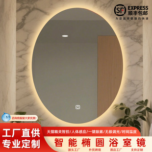跨境椭圆型背光卫生间led智能浴室镜防雾触摸屏酒店壁挂化妆灯镜-阿里巴巴